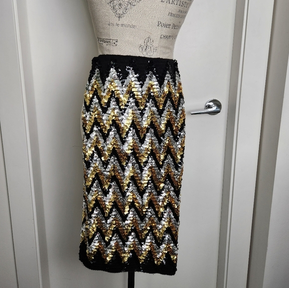 Gold Silver Sequins Highwaisted Pencil Skirt - Picture 9 of 11
